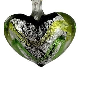 Jewelry Pendant Heart Lampwork Yellow Green Black White 1.5 x 1.5 Ins. Thick